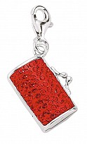 925 Sterling Silver Purse Charm with Ruby Crystals