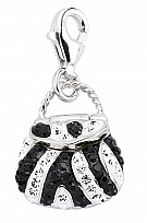 925 Sterling Silver Handbag Charm with Black & White Crystal