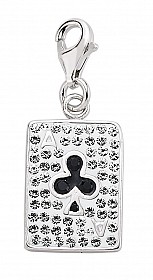 925 Sterling Silver Crystal Ace Of Clubs Charm