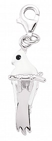 925 Sterling Silver Enamel White Parrot Charm