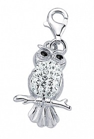 925 Sterling Silver Crystal Owl Charm