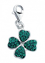 925 Sterling Silver Green Crystal Clover Charm