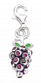 925 Sterling Silver Enamel Bunch Of Grapes Charm with Amythyst Crystals