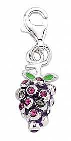 925 Sterling Silver Enamel Bunch Of Grapes Charm with Amythyst Crystals