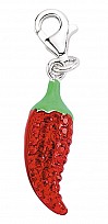 925 Sterling Silver Red Enamel Chili Pepper with Ruby Crystals