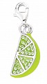 925 Sterling Silver Green Enamel Sliced Lemon Charm with Green Crystals