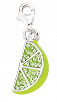925 Sterling Silver Green Enamel Sliced Lemon Charm with Green Crystals