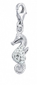 925 Sterling Silver Crystal White Seahorse Charm