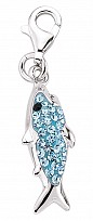 925 Sterling Silver Fish Charm with Aqua Crystals