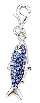 925 Sterling Silver Fish Charm with Blue Crystals