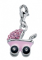 925 Sterling Silver Pink Crystal & Enamel Pram Charm