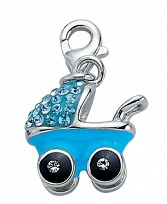 925 Sterling Silver Blue Crystal & Enamel Pram Charm