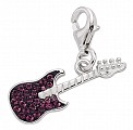 925 Sterling Silver Guitar Charm with Amethyst Crystals