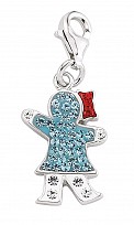 925 Sterling Silver Girl Charm with Pink, Blue and White Crystals