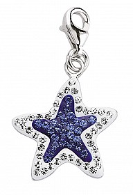 925 Sterling Silver Star Charm with Blue & White Crystals