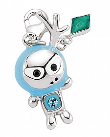 925 Sterling Silver Blue Enamel & Crystal Alien Charm