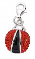 925 Sterling Silver Black Enamel Ladybird Charm with Red Crystals
