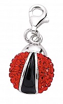 925 Sterling Silver Black Enamel Ladybird Charm with Red Crystals