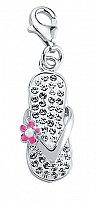 925 Sterling Silver Crystal Flip Flop Charm With A Pink Enamel Flower