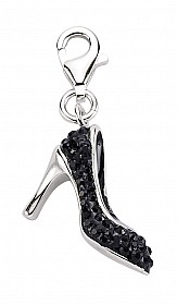 925 Sterling Silver Crystal Black High Heel Charm