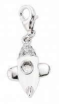 925 Sterling Silver Enamel & Crystal Aeroplane Charm