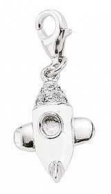 925 Sterling Silver Enamel & Crystal Aeroplane Charm