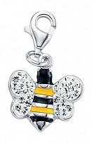 925 Sterling Silver Yellow & Black Crystal Bumble Bee Charm
