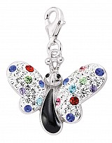 925 Sterling Silver Multi Coloured Crystal Butterfly Charm