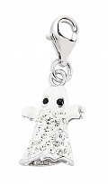 925 Sterling Silver Enamel & Crystal Ghost Charm