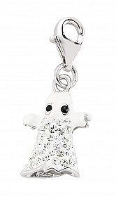 925 Sterling Silver Enamel & Crystal Ghost Charm
