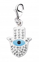 925 Sterling Silver Crystal & Enamel Hamsa Evil Eye Charm