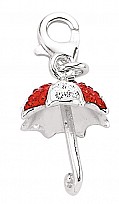 925 Sterling Silver Ruby & White Crystal Umbrella Charm