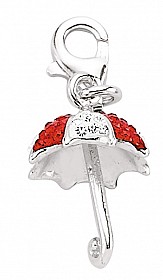 925 Sterling Silver Ruby & White Crystal Umbrella Charm