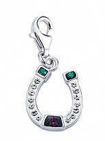 925 Sterling Silver Coloured Crystal Horseshoe Charm
