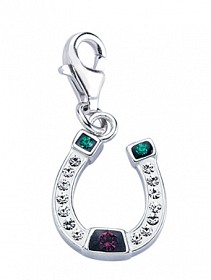 925 Sterling Silver Coloured Crystal Horseshoe Charm