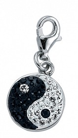 925 Sterling Silver Black And White Crystal Ying Yang Charm
