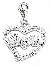 925 Sterling Silver Crystal 'I Love You' Charm