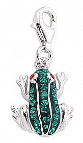 925 Sterling Silver Green Crystal Frog Charm