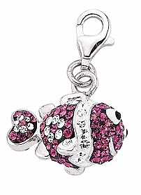 925 Sterling Silver Amethyst & White Crystal Fish Charm