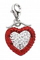 925 Sterling Silver Crystal Red & White Heart Charm