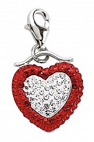 925 Sterling Silver Crystal Red & White Heart Charm