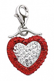 925 Sterling Silver Crystal Red & White Heart Charm