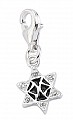 925 Sterling Silver Black Enamel & White CZ Star Of David Charm