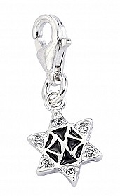 925 Sterling Silver Black Enamel & White CZ Star Of David Charm