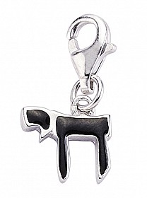 925 Sterling Silver Black Enamel Chai Charm