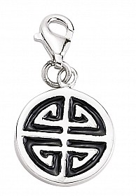 925 Sterling Silver Black Enamel Pattern Charm