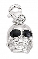 925 Sterling Silver Black Enamel Skull Head Charm