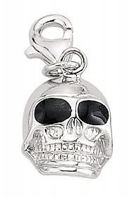 925 Sterling Silver Black Enamel Skull Head Charm