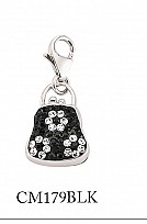 925 Sterling Silver Black & White Crystal Flower Handbag Charm