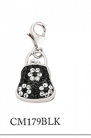 925 Sterling Silver Black & White Crystal Flower Handbag Charm